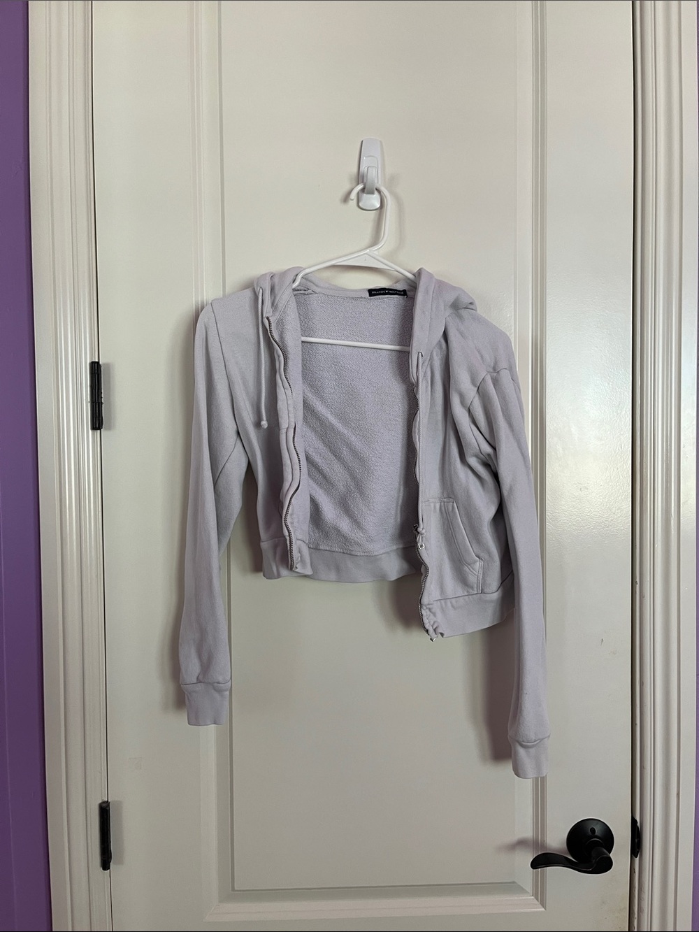 Brandy Melville Cropped Zip-Up Hoodie White One Size